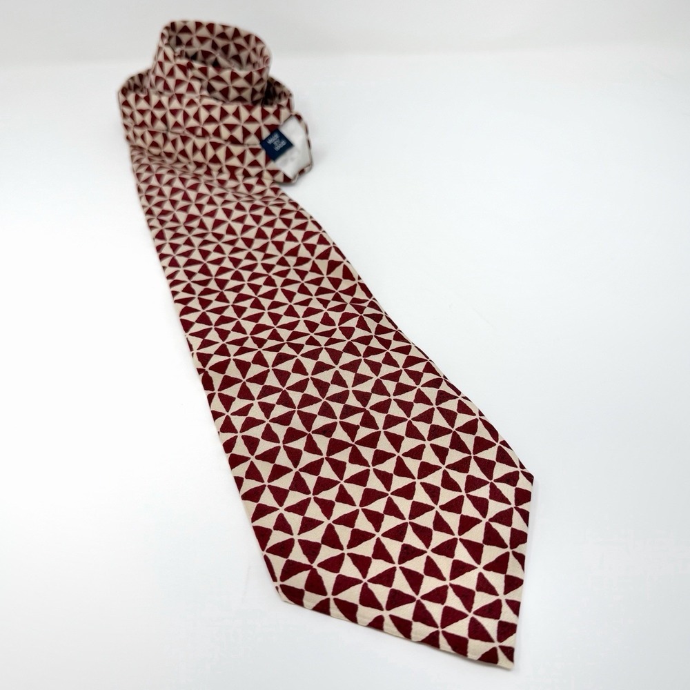 Vintage Polo Ralph Lauren Silk Tie Red Cream Geometric 4" USA